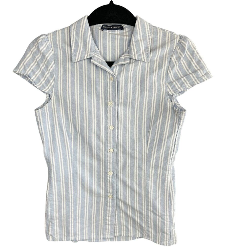 Brandy Melville Cap Sleeve Pin Stripe Button Down Polo-shirt Onesize